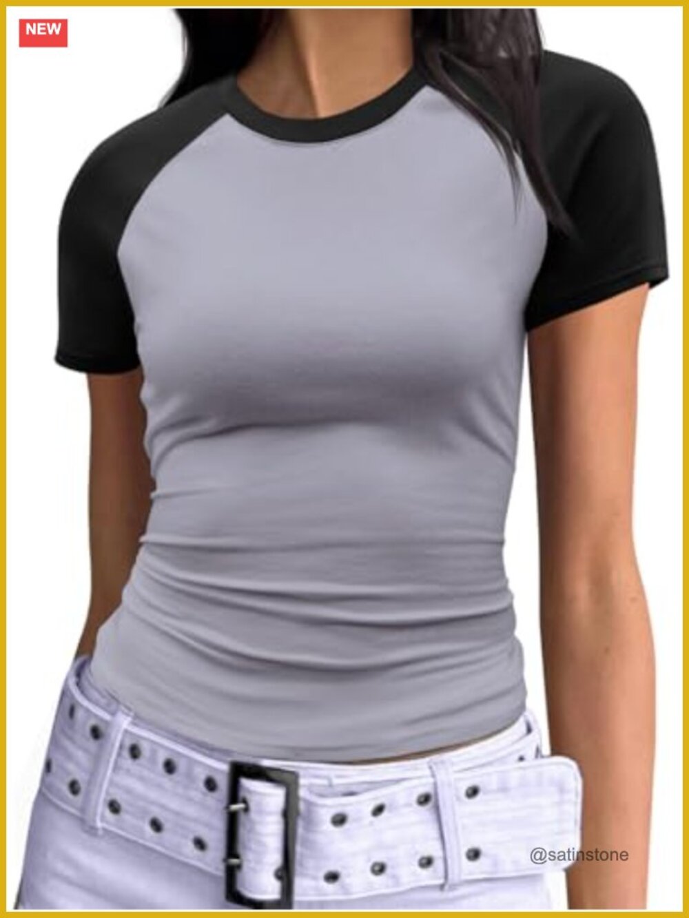 Women's Stretchy Slim Fit Cropped Raglan Tee Summer Y2K Top